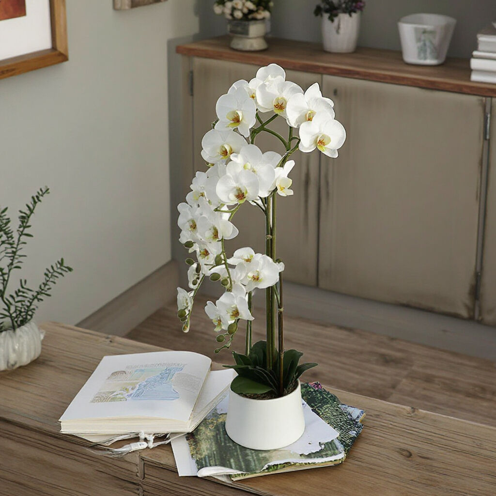 ポットの人工蘭のファラエノプシス人工植物本物のタッチ盆栽の偽の花